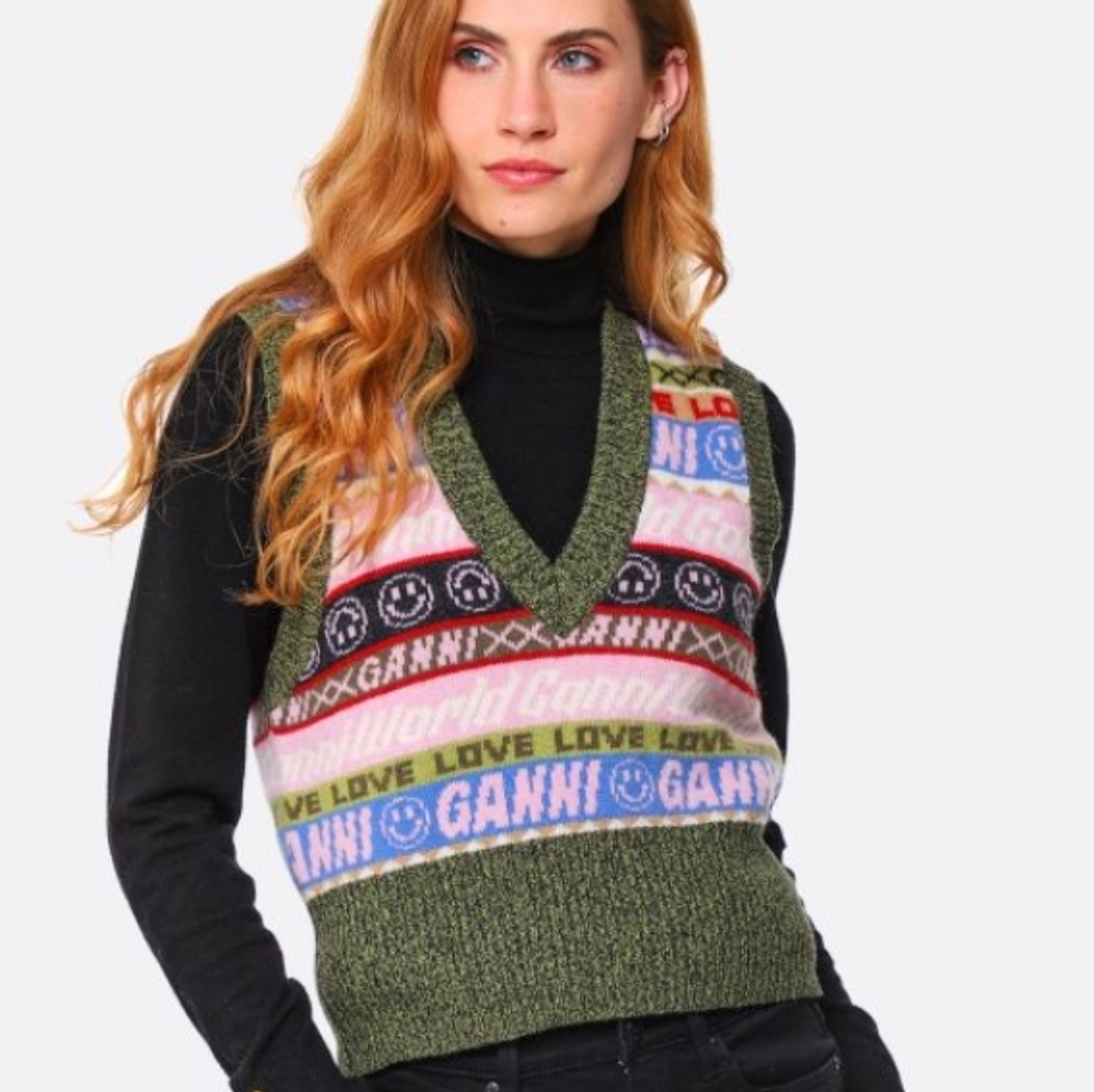 Ganni Colorful Knit Vest with Green and Purple - Picture 5 of 9